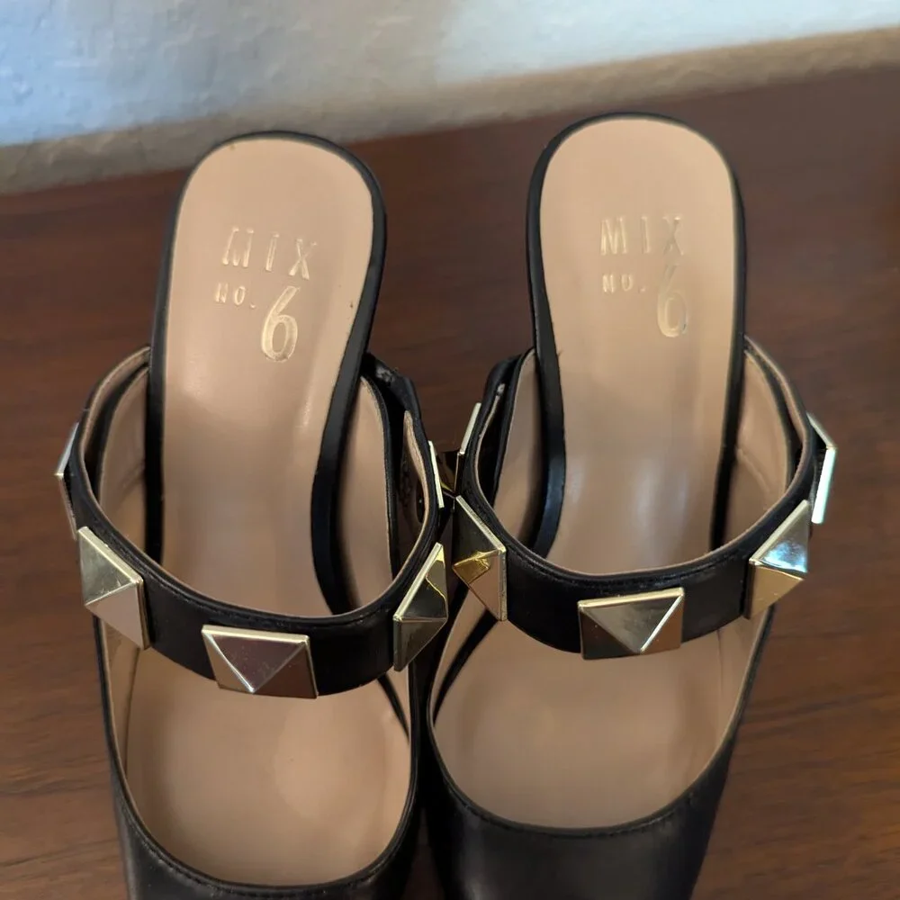 Mix No 6 Ingra Black Mules W/ Gold Stud Details - Picture 3 of 5